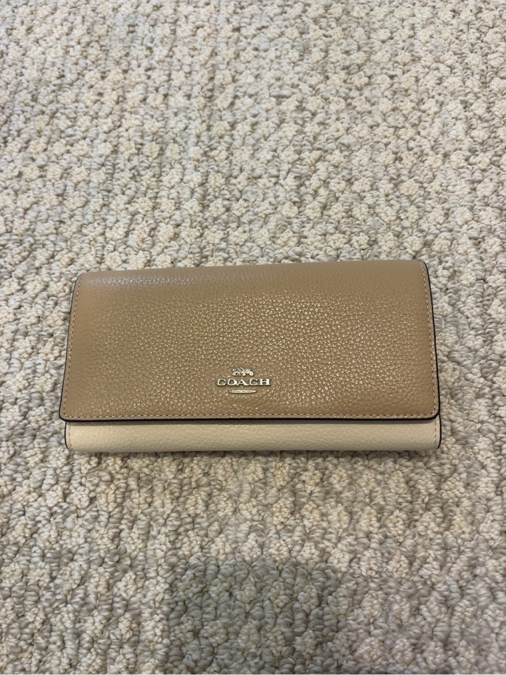 Coach Colorblock Slim Trifold Wallet Sandy Beige Multi New